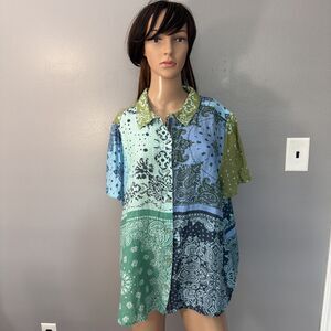 Sundance Shirt Women's XXL Floral Paisley Patchwork Boho 100% Linen Multicolor